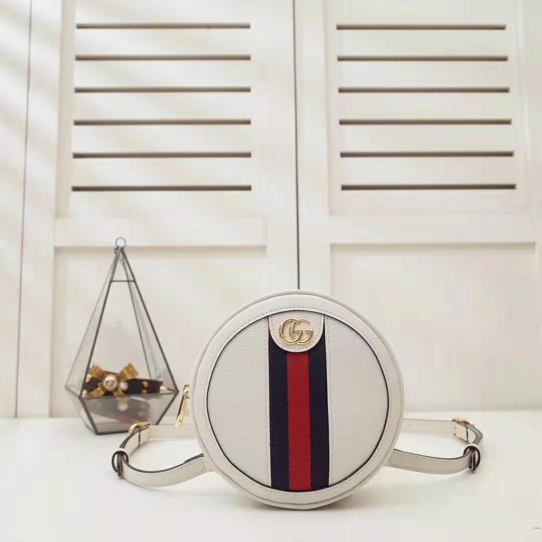 Gucci GG Women Ophidia Mini Backpack with Blue and Red Web in White Leather