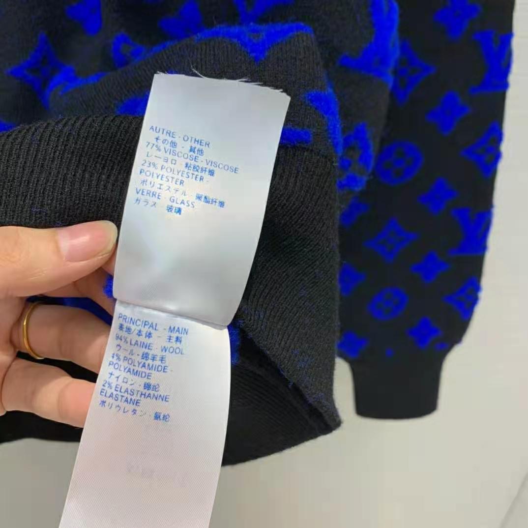 Louis Vuitton Women Full Monogram Jacquard Crew Neck Cotton Blue Regular Fit