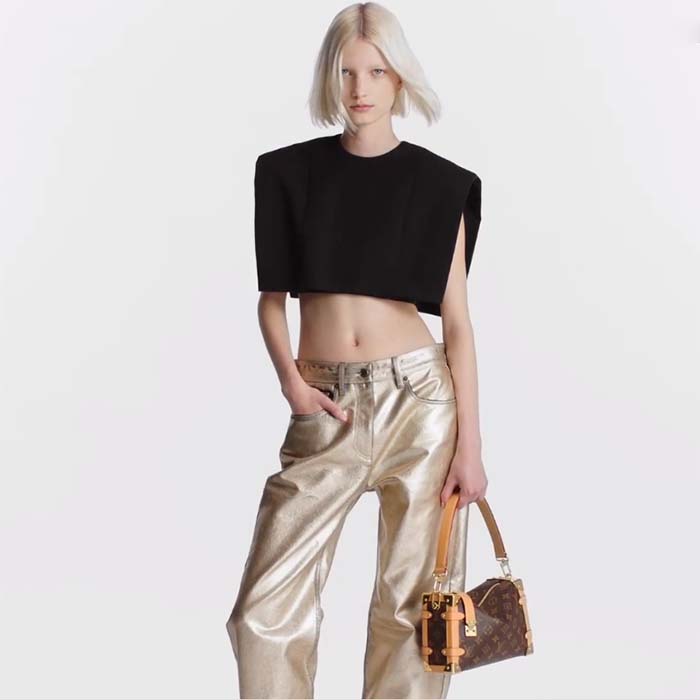 Louis Vuitton LV Women Side Trunk Monogram Coated Canvas Cowhide Leather