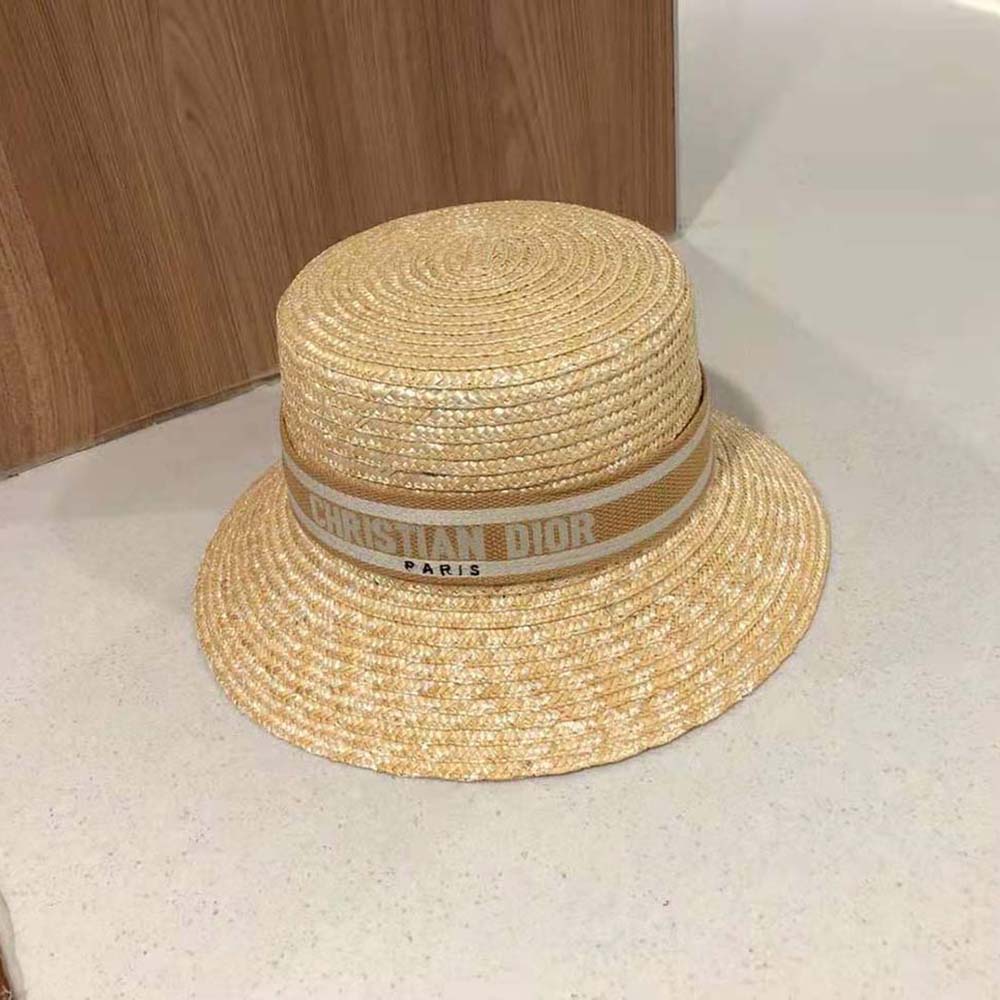 Dior Unisex CD Dioresort Small Brim Hat Natural Straw Pink Band