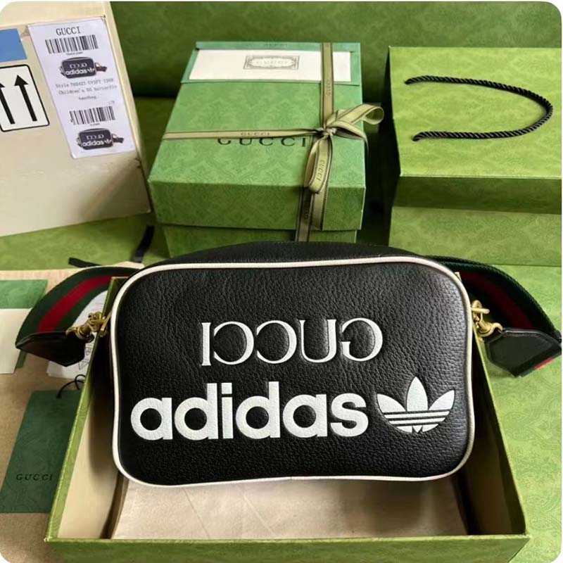 Gucci Unisex Adidas x Gucci Small Shoulder Bag Black Leather Interlocking G
