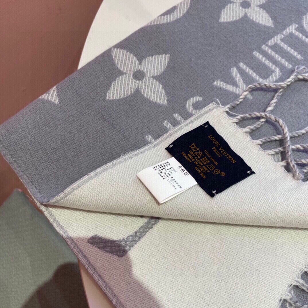 Louis Vuitton LV Unisex Essential Scarf Grey Wool Jacquard Weave Monogram Pattern