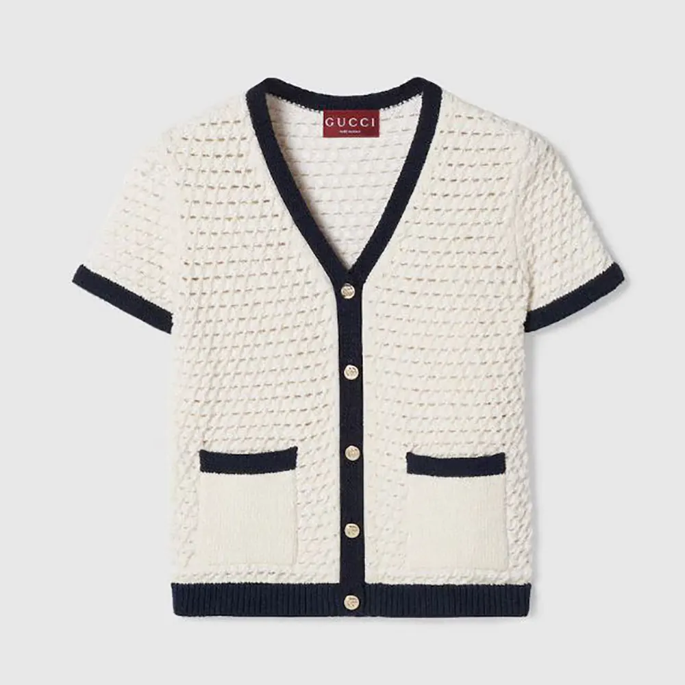 Gucci Women Fine Cotton Crochet Cardigan-White ‎824722XKESV