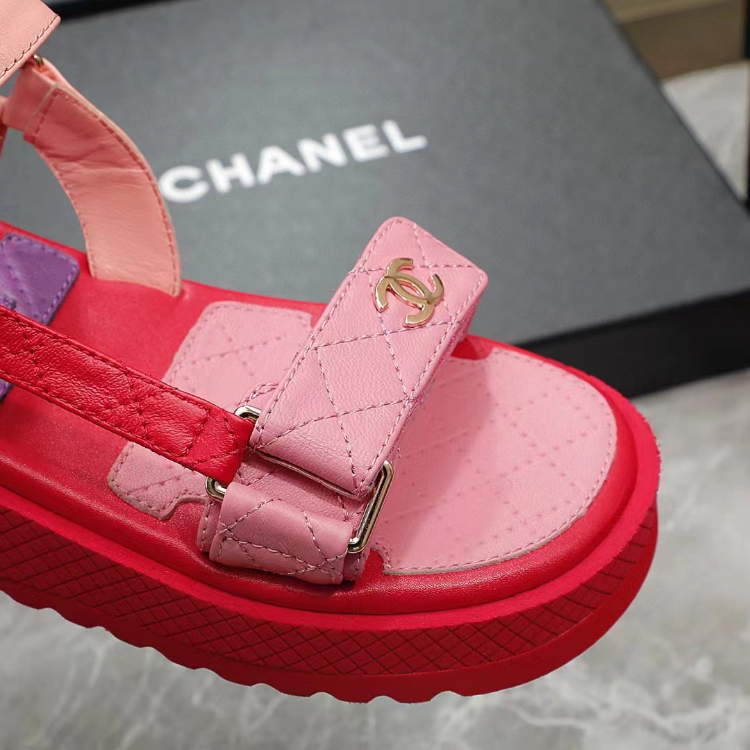 Chanel Women Open Toe Sandal in Calfskin Leather Purple Pink