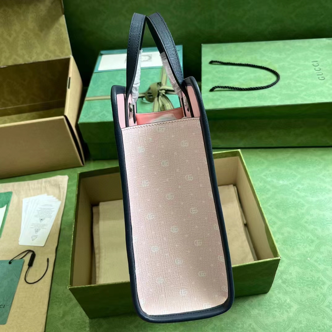 Gucci Unisex Printed Tote Bag Light Pink Double G Stars Supreme Canvas Nylon Lining