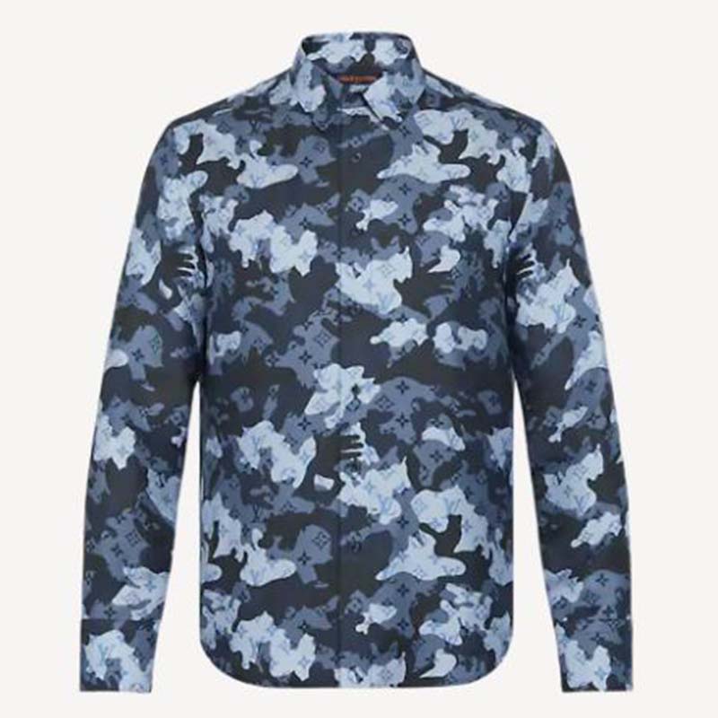 Louis Vuitton Women Camo Regular Silk Shirt LV Signature Blue Regular Fit