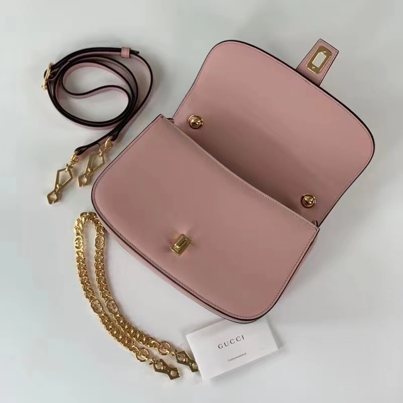 Gucci Women GG Blondie Top-Handle Bag Light Pink Leather Round Interlocking G