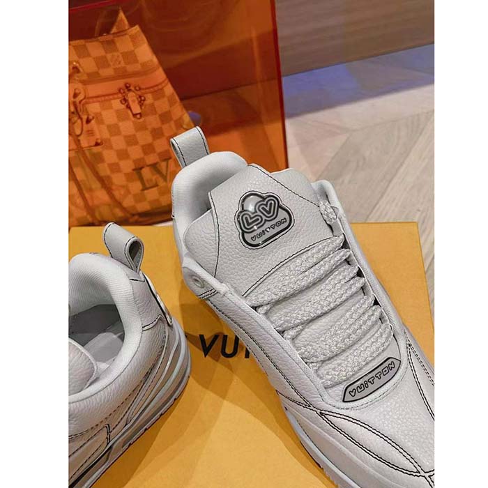 Louis Vuitton Unisex LV Skate Sneaker Grey Grained Calf Leather Rubber Outsole