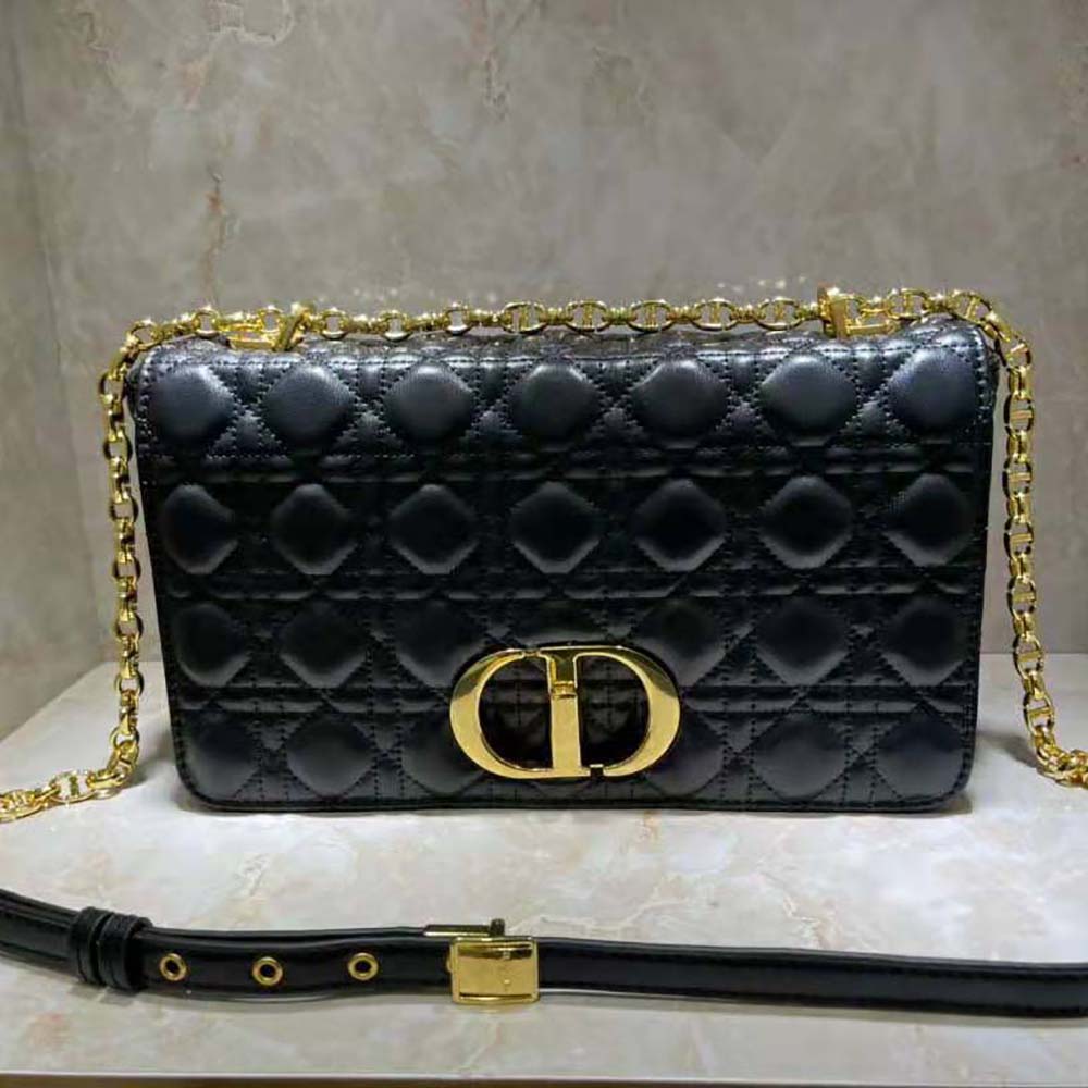 Dior Women Large Dior Caro Bag Black Soft Cannage Calfskin