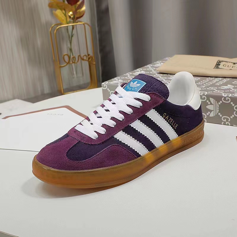 Gucci Unisex GG Adidas x Gucci Gazelle Sneaker Burgundy Velvet Suede Duchesse Demetra