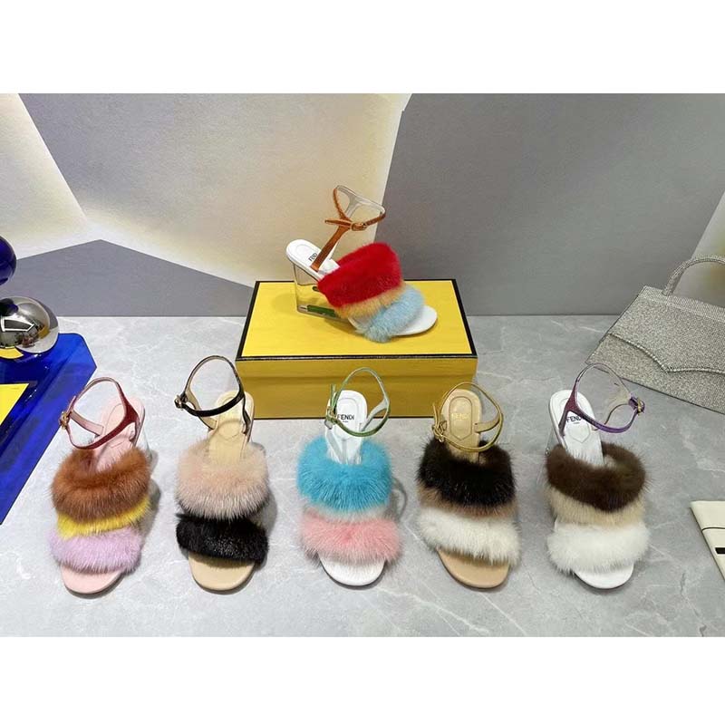 Fendi Women FF First White Mink High-Heeled Slingbacks 9.5 cm Heel