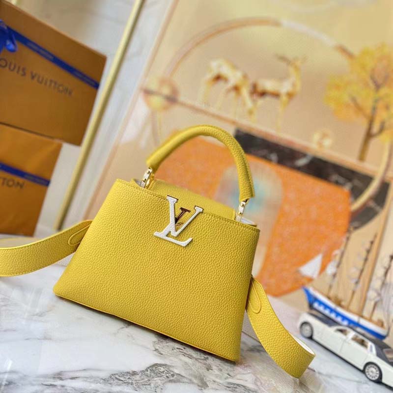 Louis Vuitton LV Women Capucines BB Handbag Yellow Taurillon Leather