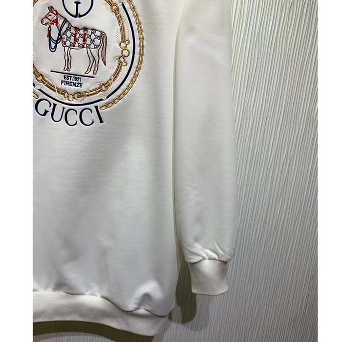 Gucci GG Women Jersey Sweatshirt Embroidery White Cotton Turtleneck Dropped Shoulder