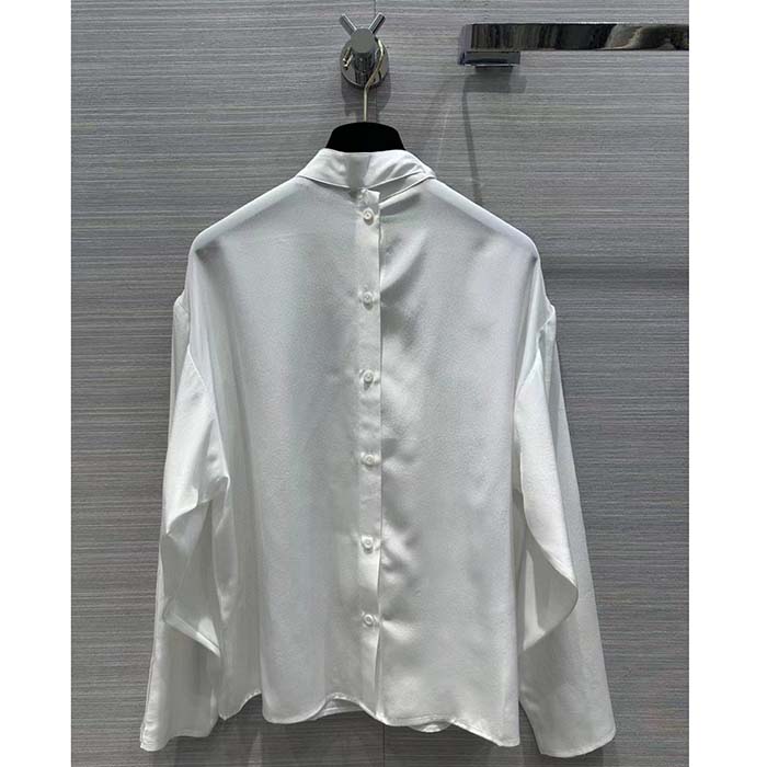 Louis Vuitton Women LV Monogram Lavaliere Button Sleeve Blouse White Silk Regular Fit