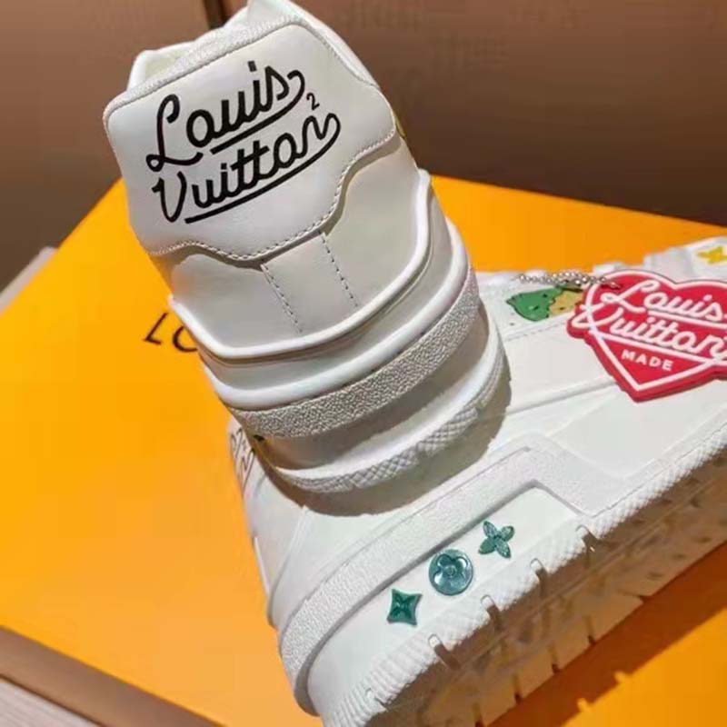 Louis Vuitton Unisex LV Trainer Sneaker White Printed Calf Leather Rubber Outsole