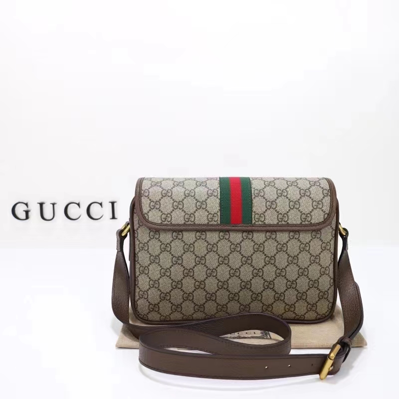 Gucci GG Unisex Ophidia Messenger Bag Beige Ebony GG Supreme Canvas Double G