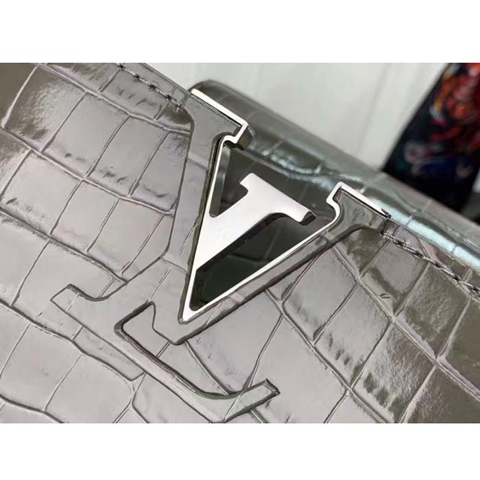 Louis Vuitton LV Women Capucines MM Handbag Grey Crocodilien Brillant Savoir Faire