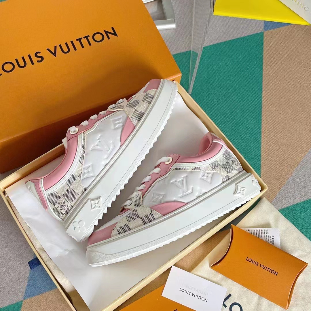 Louis Vuitton LV Women Time Out Sneaker Pink Monogram Embossed Calf Leather