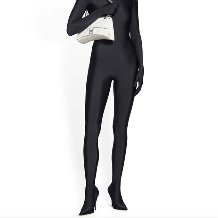 Balenciaga Women Crush Small Chain Bag Quilted White Crushed Calfskin Aged-Silver Hardware