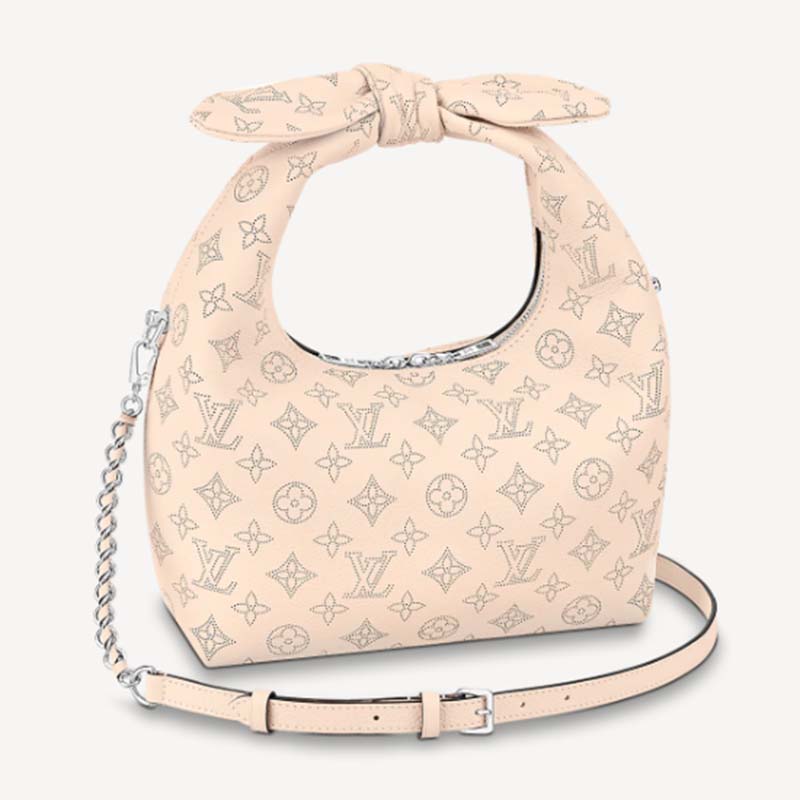 Louis Vuitton LV Women Why Knot PM Handbag Cream Beige Perforated Mahina Calf Leather