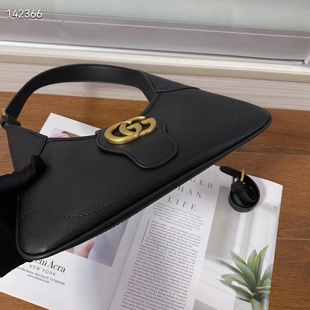 Gucci Women GG Aphrodite Small Shoulder Bag Black Soft Leather Shiny