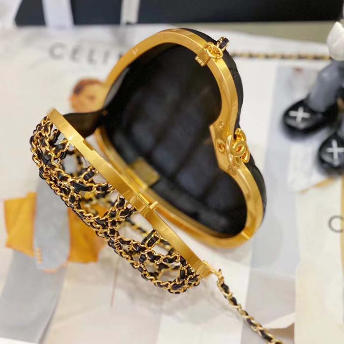 Chanel Women CC Heart Minaudiere Lambskin Gold-Tone Metal Black