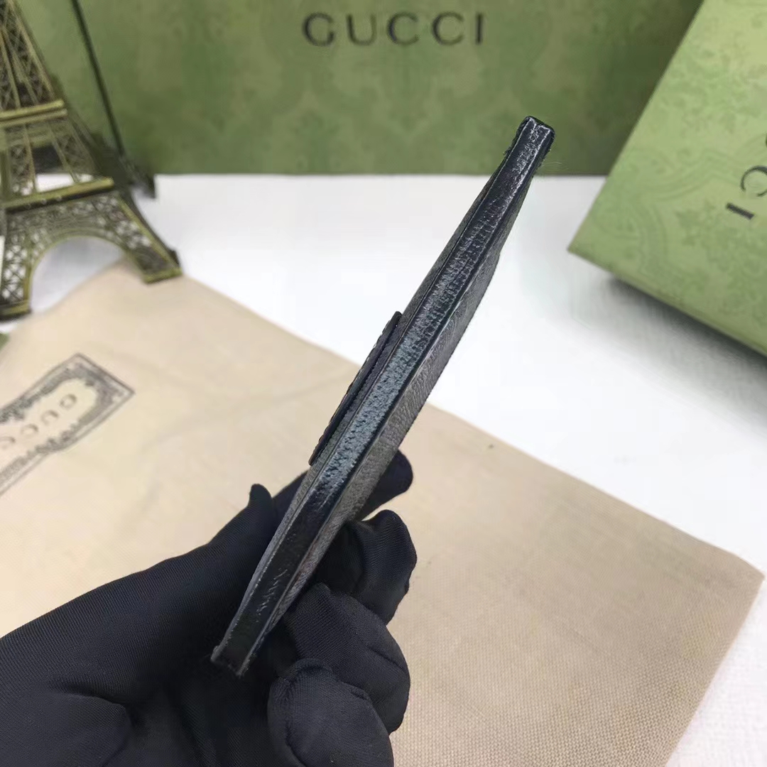 Gucci Unisex GG Card Case Interlocking G Black GG Supreme Canvas Black Leather