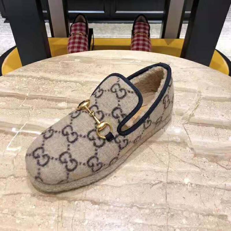 Gucci Unisex GG Wool Loafer in Beige and Ebony GG Wool