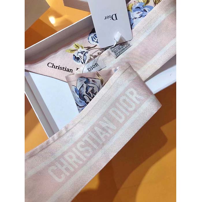 Dior Women CD Granville Mitzah Scarf Rose Des Vents Blue Silk Twill