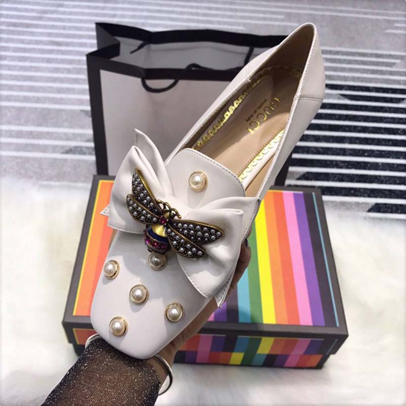 Gucci Women Leather Ballet Flat with Bow White