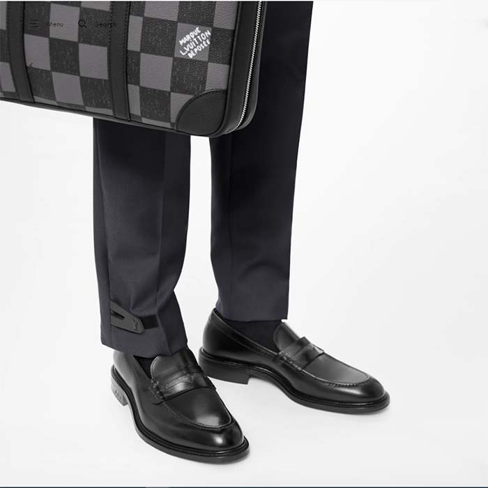 Louis Vuitton LV Men Vendome Flex Loafer Black Waxed Calf Leather Monogram Canvas