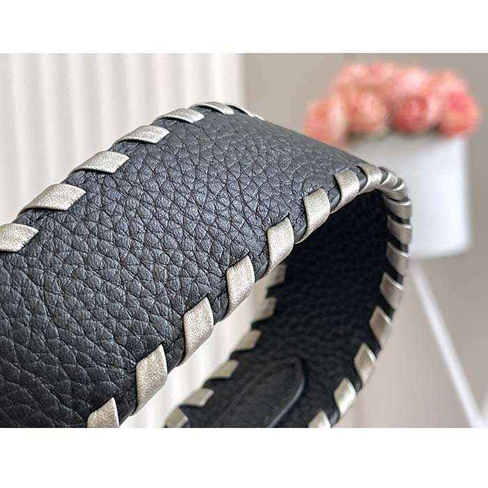 Louis Vuitton LV Women Capucines MM Handbag Black Etain Metallic Gray Taurillon Leather