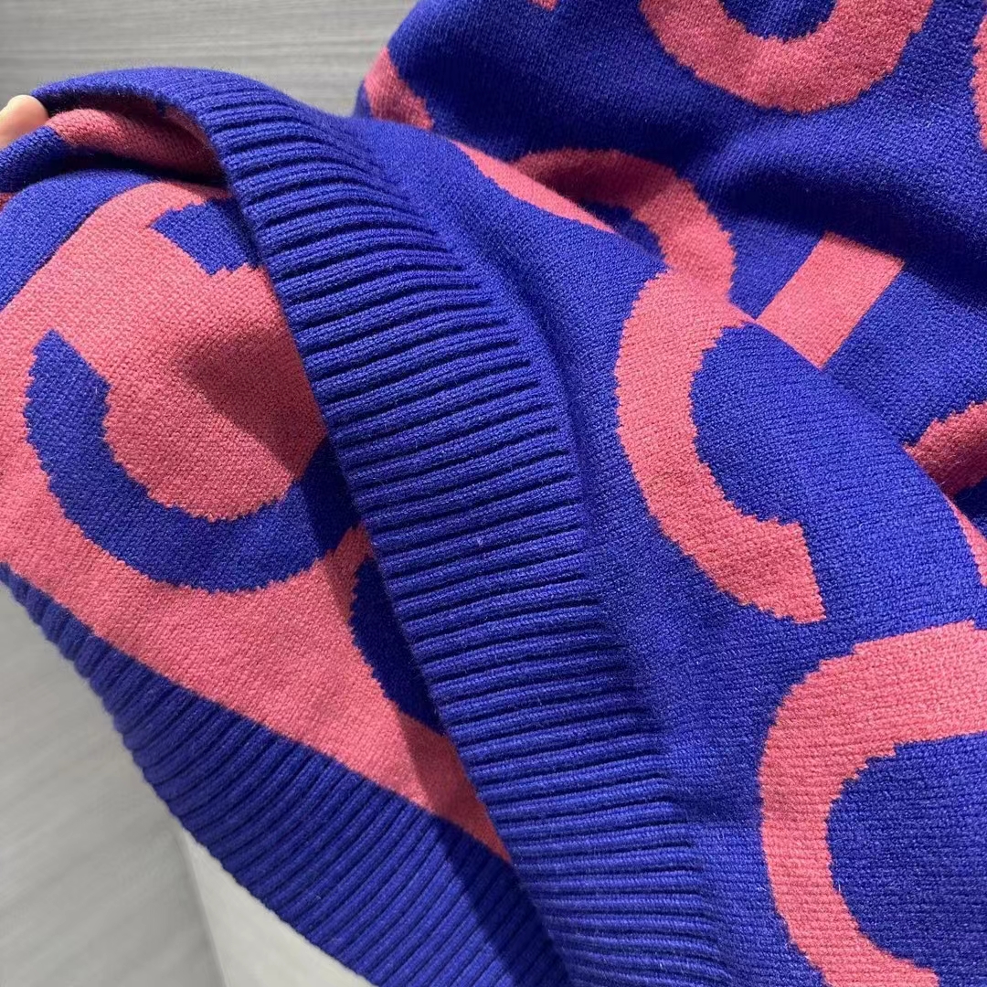 Gucci Women GG Wool Sweater Gucci Intarsia Blue Crewneck Dropped Shoulder