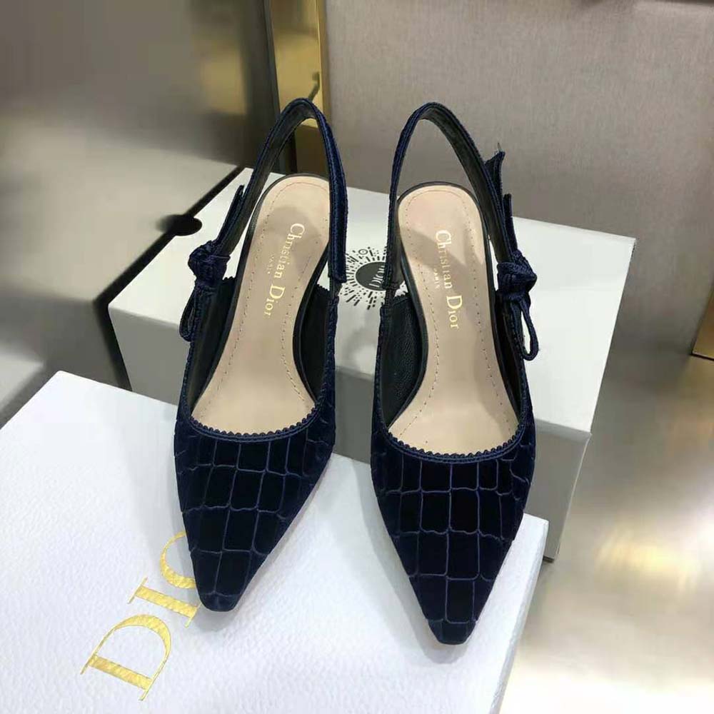Dior Women J’Adior Slingback Pump Deep Blue Crocodile-Effect Embroidered Velvet