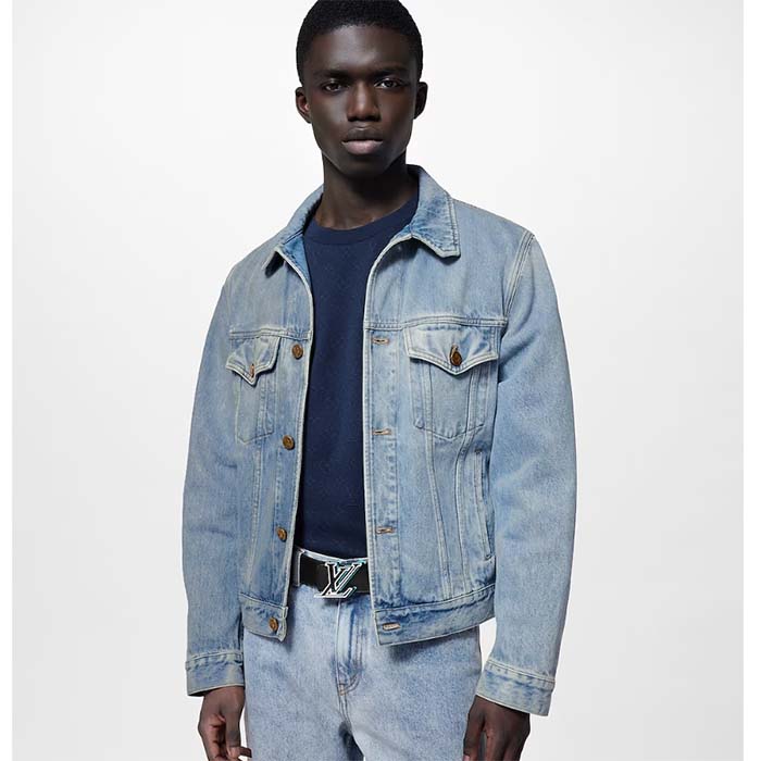 Louis Vuitton Unisex LV Speed 40mm Reversible Belt Turquoise Blue Monogram Eclipse Coated Canvas Leather