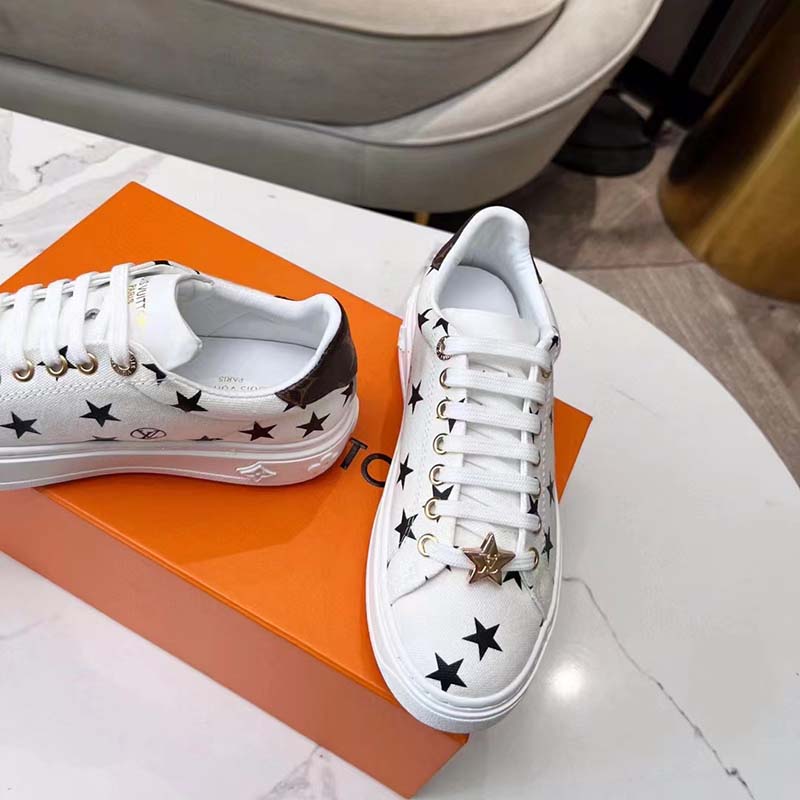 Louis Vuitton LV Unisex Time Out Sneaker Black White Printed Canvas Rubber Outsole