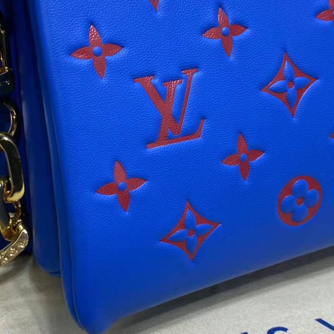 Louis Vuitton LV Unisex Cruissin PM Handbag Blue Red Monogram Embossed Puffy Lambskin