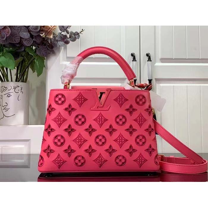 Louis Vuitton LV Women Capucines BB Handbag Pink Calfskin Leather Cowhide Lining