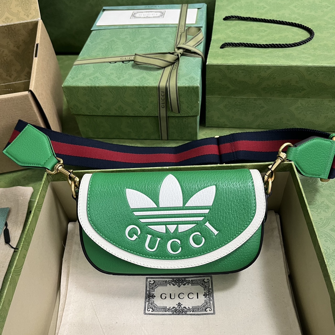 Gucci Unisex GG Adidas x Gucci Mini Bag Green Leather Off White Trefoil Print