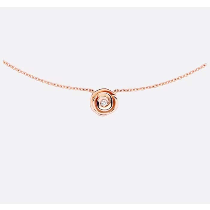 Dior Women CD Large Rose Dior Couture Necklace Pink Gold Diamonds 0.07 ct