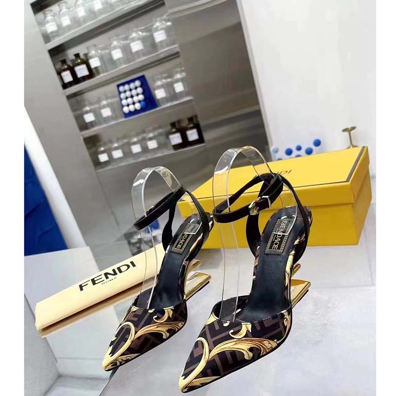 Fendi Women FF First Fendace Printed Silk High-Heeled Slingbacks 9.5 cm Heel