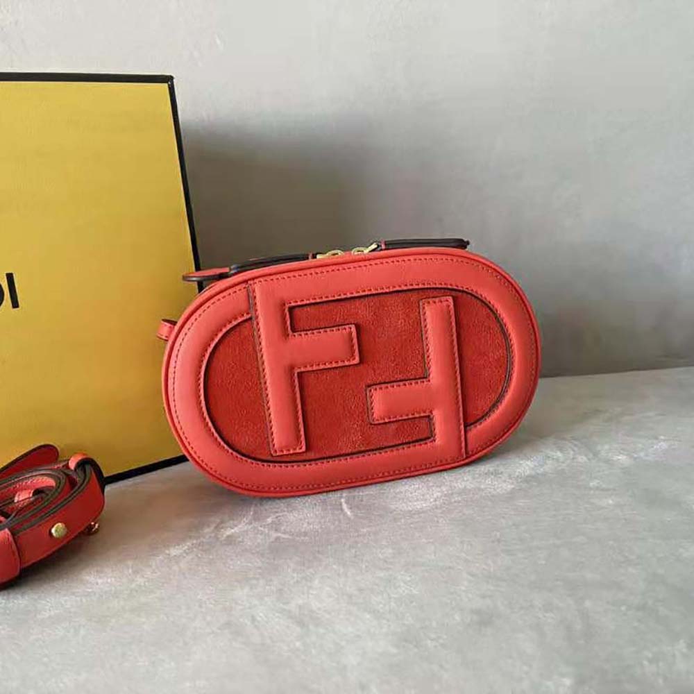 Fendi Women Mini Camera Case Red Leather and Suede Mini-Bag
