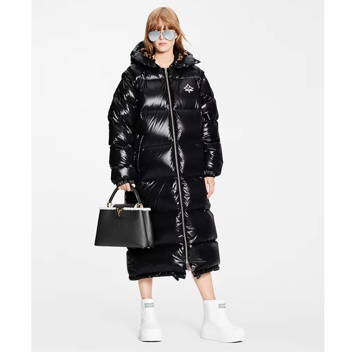 Louis Vuitton Women LV Glossy Long Puffer Coat Black Regular Fit Polyamide