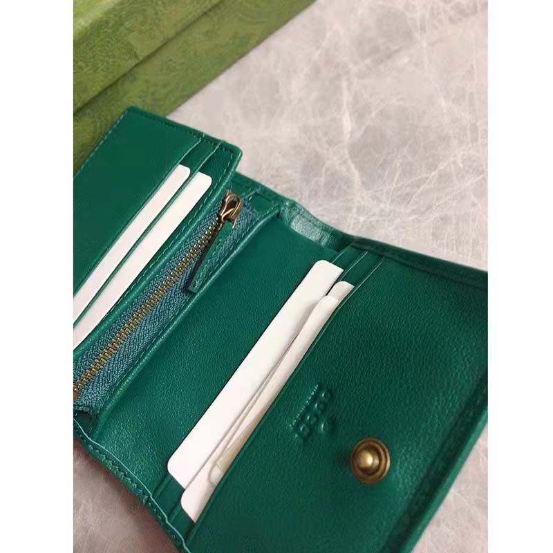Gucci Women Gucci Diana Card Case Wallet Double GG Green Leather