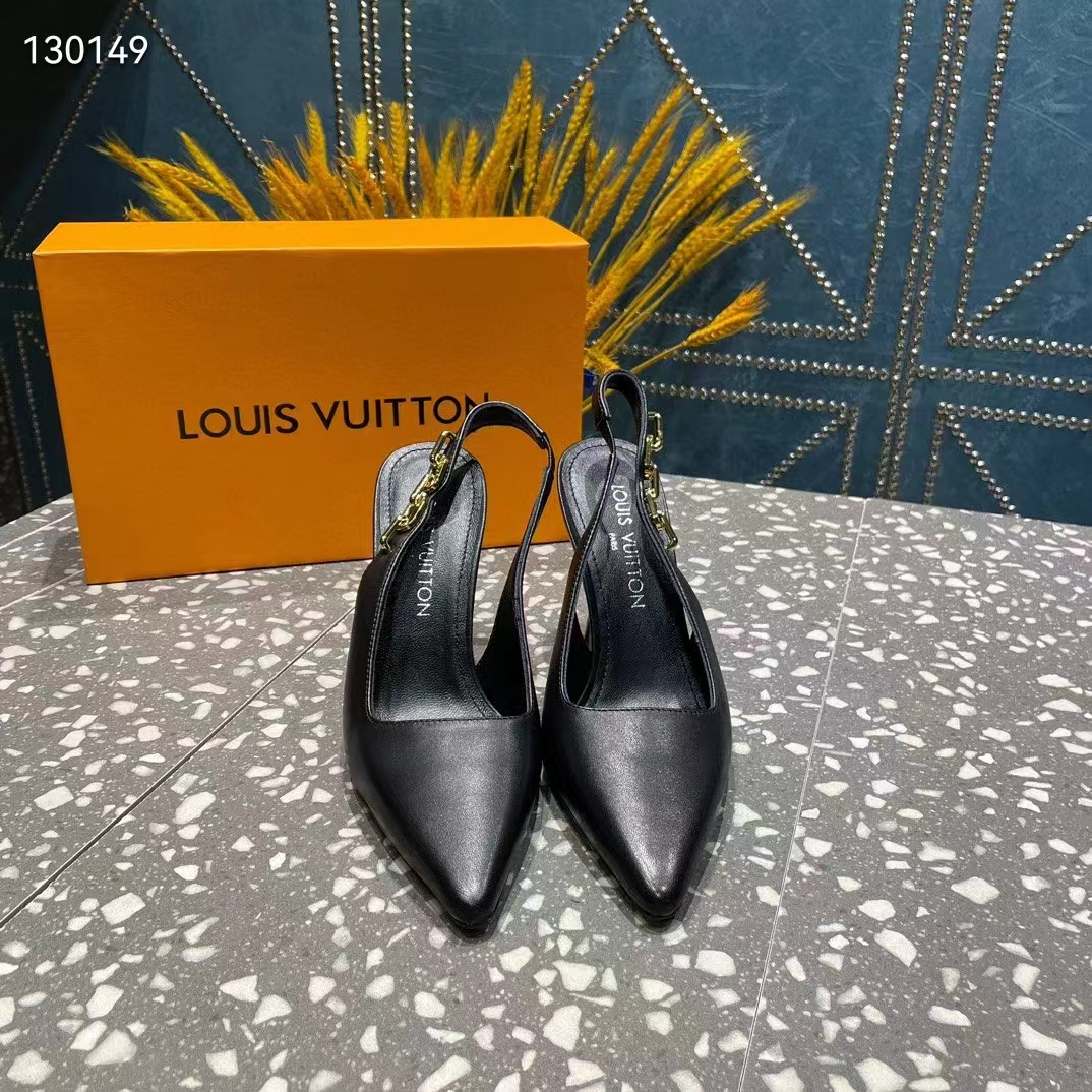 Louis Vuitton LV Women Sparkle Slingback Pump Black Calf Leather 9.5 Cm Heel