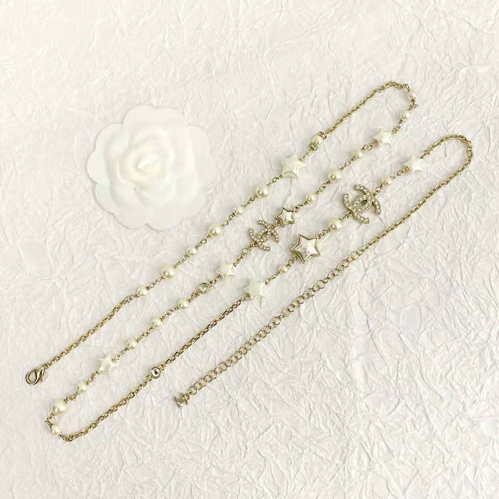 Chanel Women Long Necklace in Metal Resin Glass Pearls and Strass