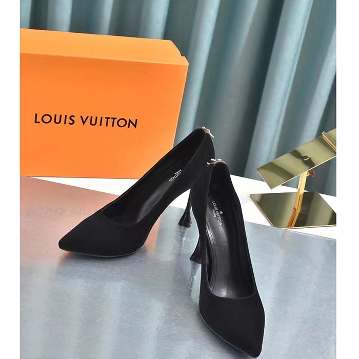 Louis Vuitton Women LV Blossom Pump Black Lambskin Leather Outsole 9.5 CM Heel