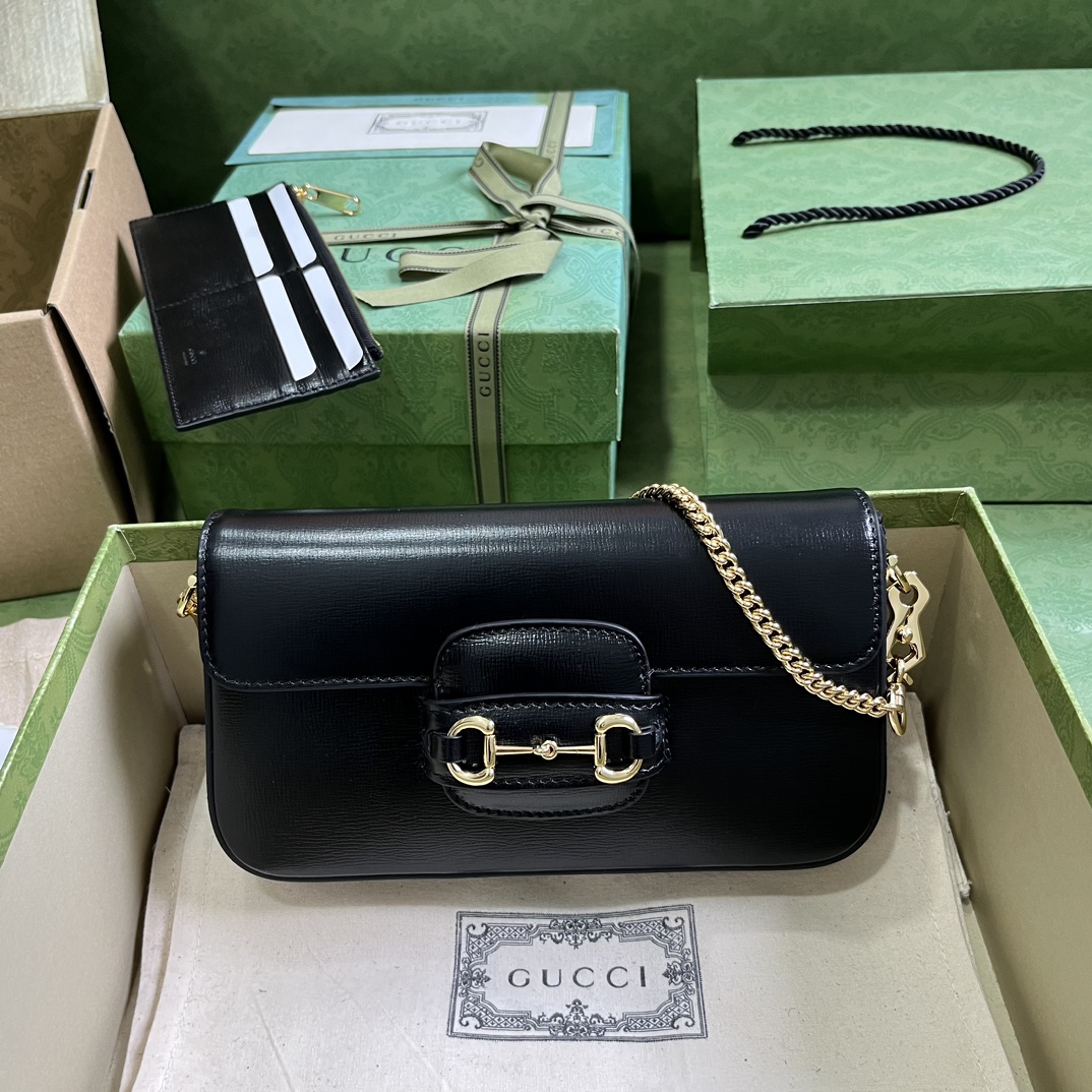 Gucci Women GG Horsebit 1955 Mini Bag Black Leather Horsebit Flap Closure
