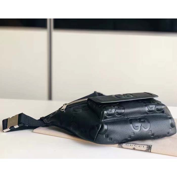 Gucci Unisex Jumbo GG Belt Bag Black Leather Zip Closure