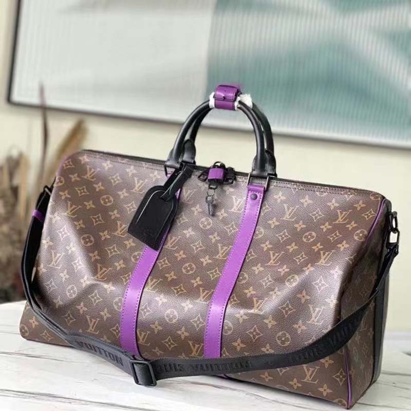 Louis Vuitton LV Unisex Keepall Bandoulière 50 Travel Bag Purple Monogram Coated Canvas